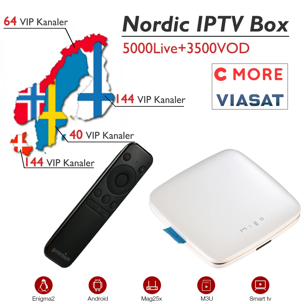 

iPremium Migo Android MickyHop OS+Nordic Sweden Norway Europe IPTV Subscription Amlogic S905X BT4.0 WiFi Media Player Smart TV