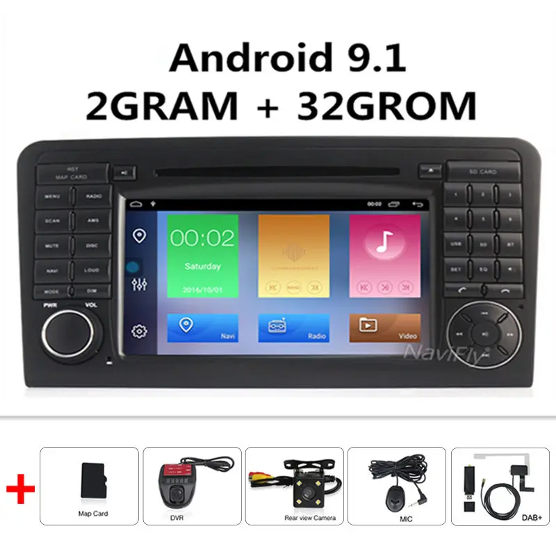 2din Android 9,1 автомобильный dvd-плеер gps навигация для Mercedes Benz ML Класс W164 ML300 ML350 ML500 GL X164 GL320 Автомагнитола FM RDS - Цвет: dvd Camera DVR DAB