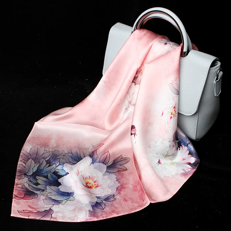 

Luxury Women Silk Scarf For Hair Floral Printed Neck Scarfs Female 53*53cm Square Headscarf Neckerchief Scarves For Ladies 2019