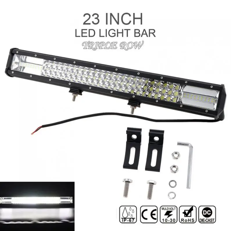7D 23 Inch 540W Car LED White Worklight Bar Triple Row Spot Flood  Combo Offroad Light  Driving Lamp for Truck SUV 4X4 4WD ATV