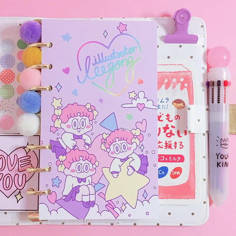

8Pcs/lot A6 Lovely Cartoon Spiral Notebook Divider Cute Fine Organizer Separator Pages School Stationery Index Paper 6 Holes