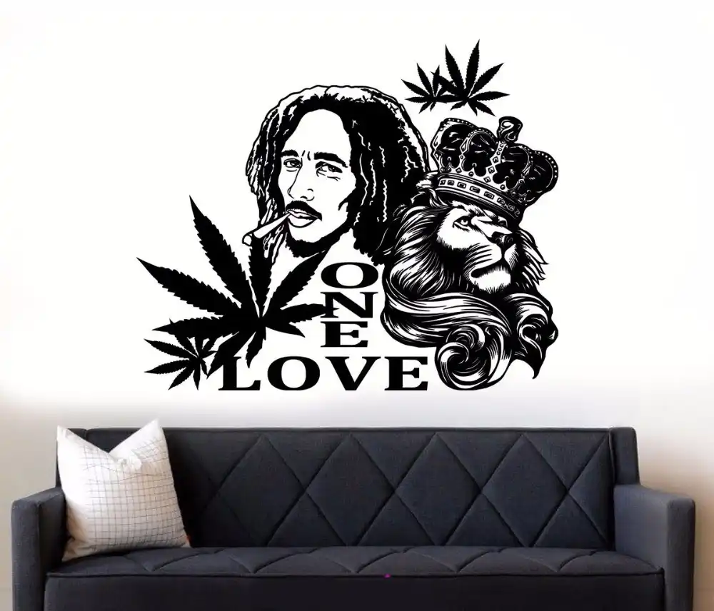 Vinyl Wall Decal Bob Marley Lion One Love Wall Sticker Reggae Music Wall Art Murals Removable Poster Home Art Design Decor Ay447