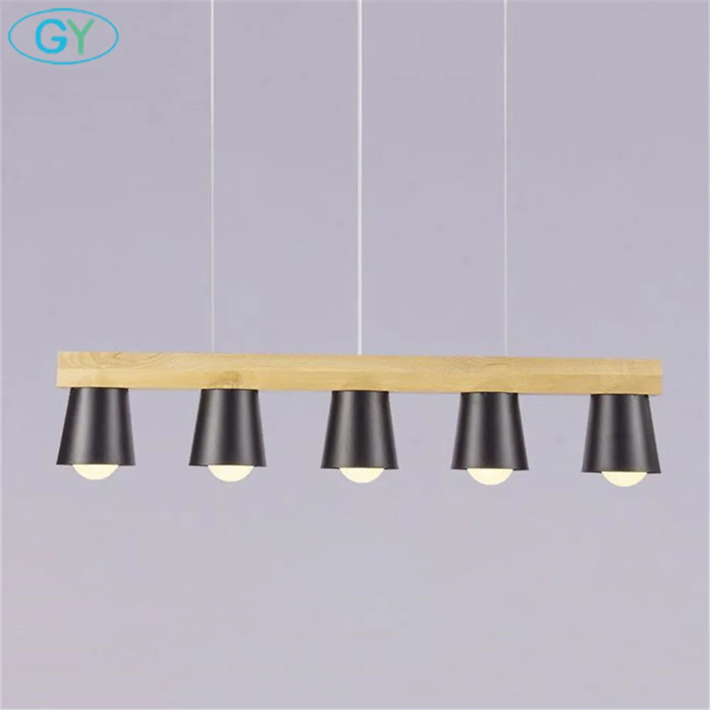 New luster wood pendant light style loft Black white kitchen island lighting Metal dining room hanging lamp island lights