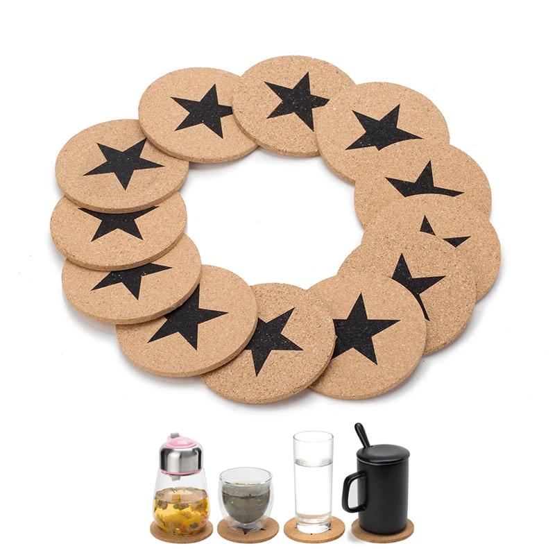 

12 PCS Cork Coasters Set Round Heat Resistant Cup Placemat Tea Coffee Milk Kitchen Eco-friendly Super Soft Coaster