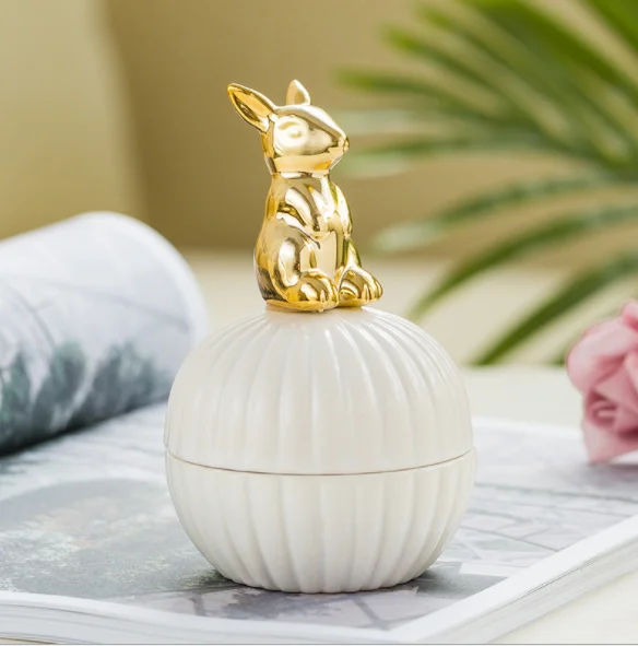 Gold 3d Cat kitty animals Porcelain Jewelry Holder Ring Dish Ceramic Jewelry Home Decor Tray bowl jar White pink for Wedding