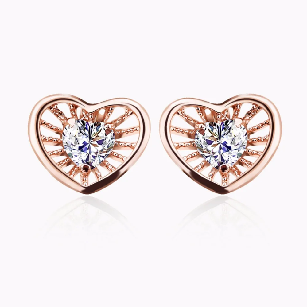 Trendy Women Stud Earrings Rose Gold Color Heart Shape Earring Women