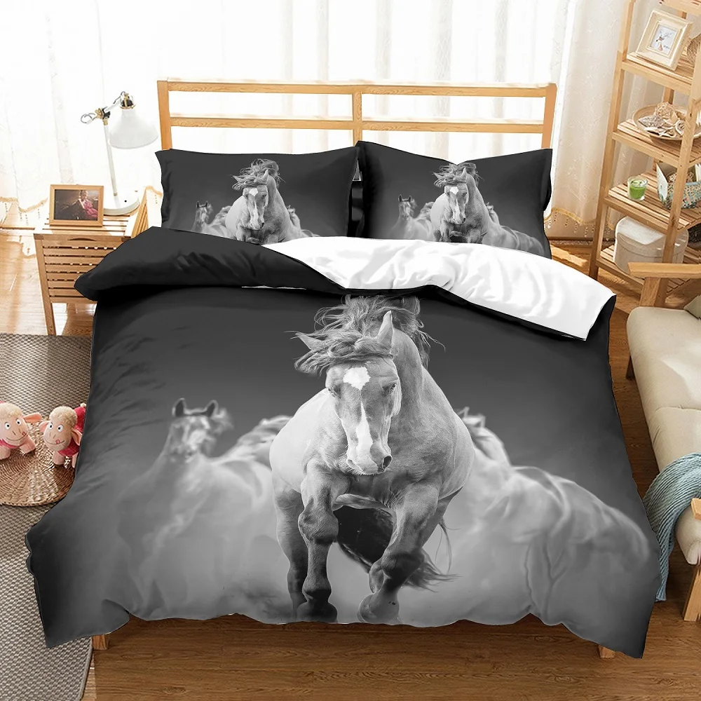 Hotel Bedding Set Black Gray White Horse Boys Home Duvet Cover Set