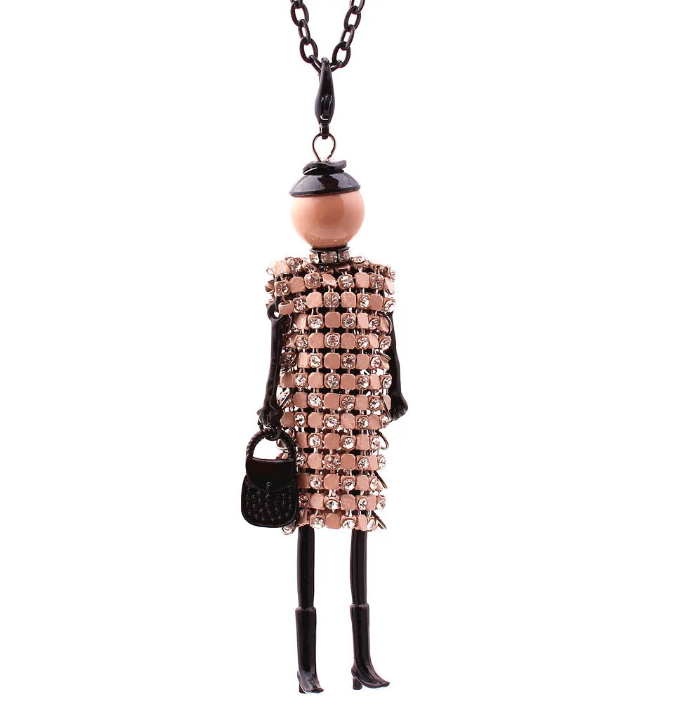 

Sweet Girls' Doll Pendant Necklace Dress Maxi Long Chain Crystal Necklace Jewelry Handmade French Accessories for Women 8 colors