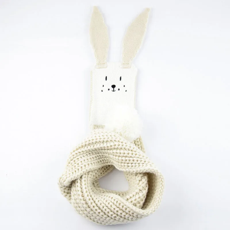 Зимний шарф для детей с милыми кроличьими ушками, длинные шарфы для девочек и мальчиков, вязаная манишка, Детские шарфы - Цвет: beige