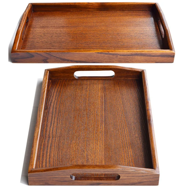 Traditional Chinese Wood Tray Solid Rectangle Sundries Storage Trays