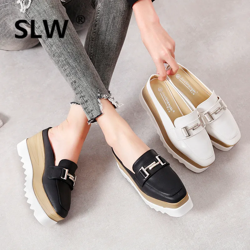 

metal decorate wedges slides woman thick bottom anti-skid muffins female platform slippers spring summer casual mules shoe