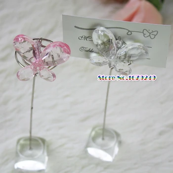

100pcs/lot wedding supplies table number cards clips Wedding favor Exquisite White or pink Crystal Butterfly Place Card Holders