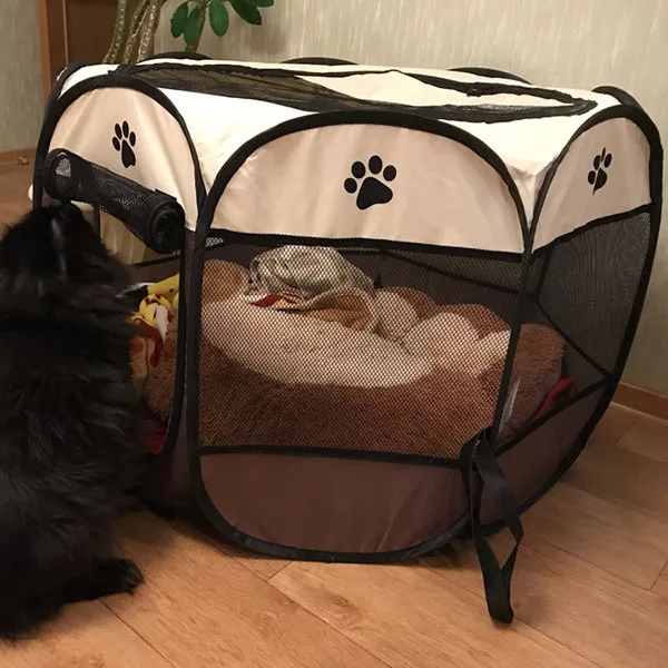 المحمولة للطي الحيوانات الأليفة خيمة بيت الكلب قفص الكلب القط خيمة روضة جرو بيت عملية سهلة المثمن السياج # A