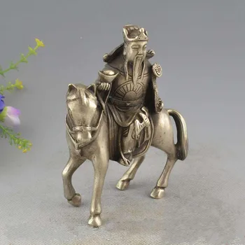 

China Silver Wealth Yuan Bao Ru Yi Ride Horse Mammon Money Wealth God Statue