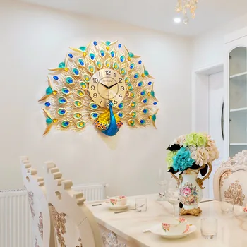 

Europe Metal Crystal Peacock Wall Clock Luxury Diamond Large Morden Wall Clock Da Parete Clock Design Home Decor Wandklok