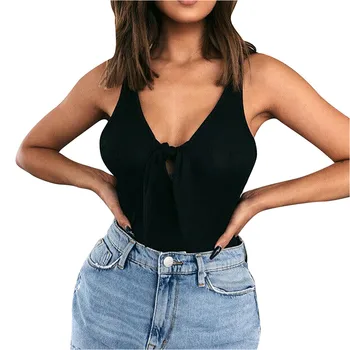 

JAYCOSIN clothes Women sexy Bodysuits Summer Fashion Solid V-Neck Sleeveless Chest Bow Tie Backless Strap Jumpsuits