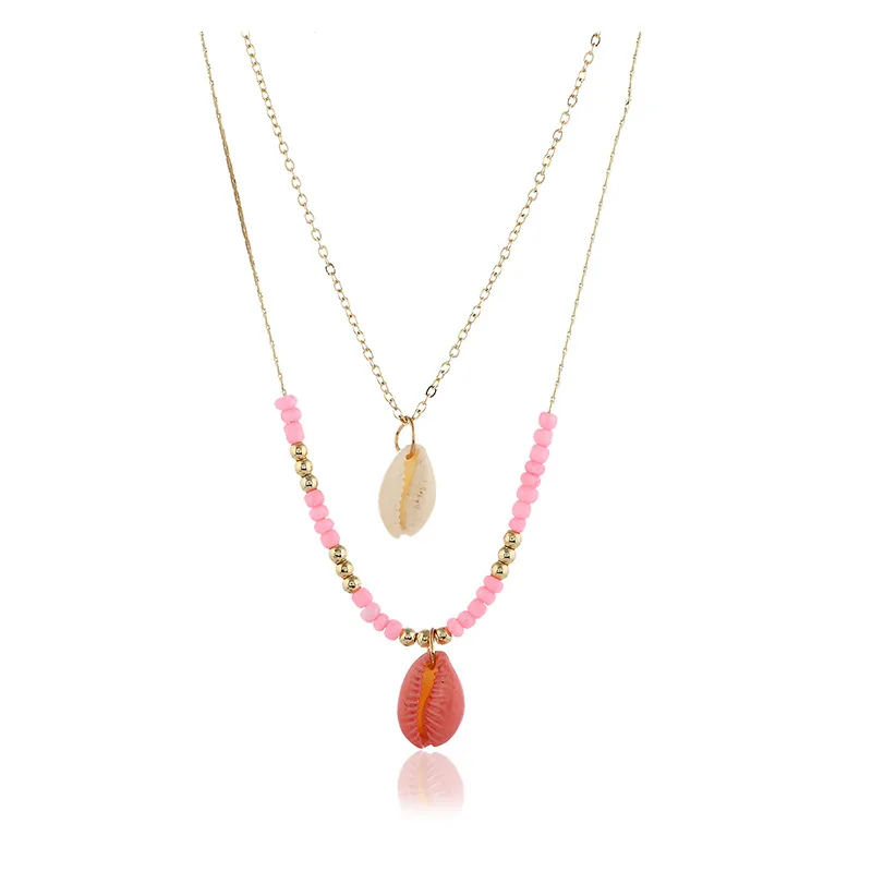 

Bohemian Conch Shell Necklace for Women Pink Beads Shell Double Pendant Necklaces Jewelry Europe and America Hot Selling Bijoux