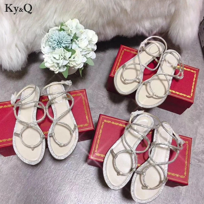 

2019 Summer New Ladies Fashion Rhinestone Buckle Low Heel Thin Round Head Comfortable Open Toe Thick Banquet Wild Flat Sandals