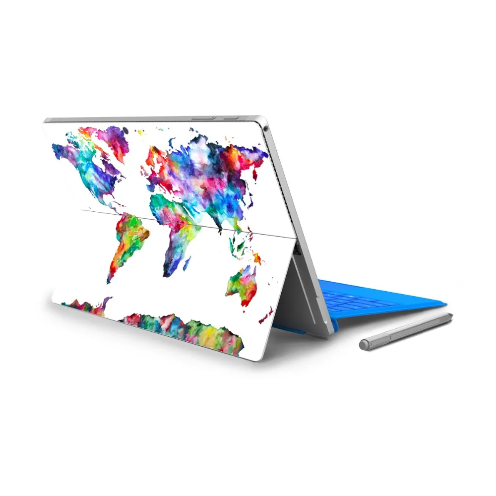 

YCSTICKER - 2018 For Micro Surface Pro 4 5 Vinyl Back Full Decal Tablet Netbook Sticker World Continent Map Skin Logo Cut Out
