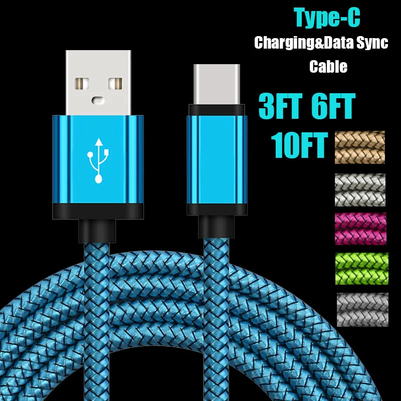 1~ 3 м Прочный Плетеный тканый type-C USB-C кабель для зарядки и синхронизации данных для samsung S8 Note 8 для Oneplus 5 3 2 LG G5 G6 Лот