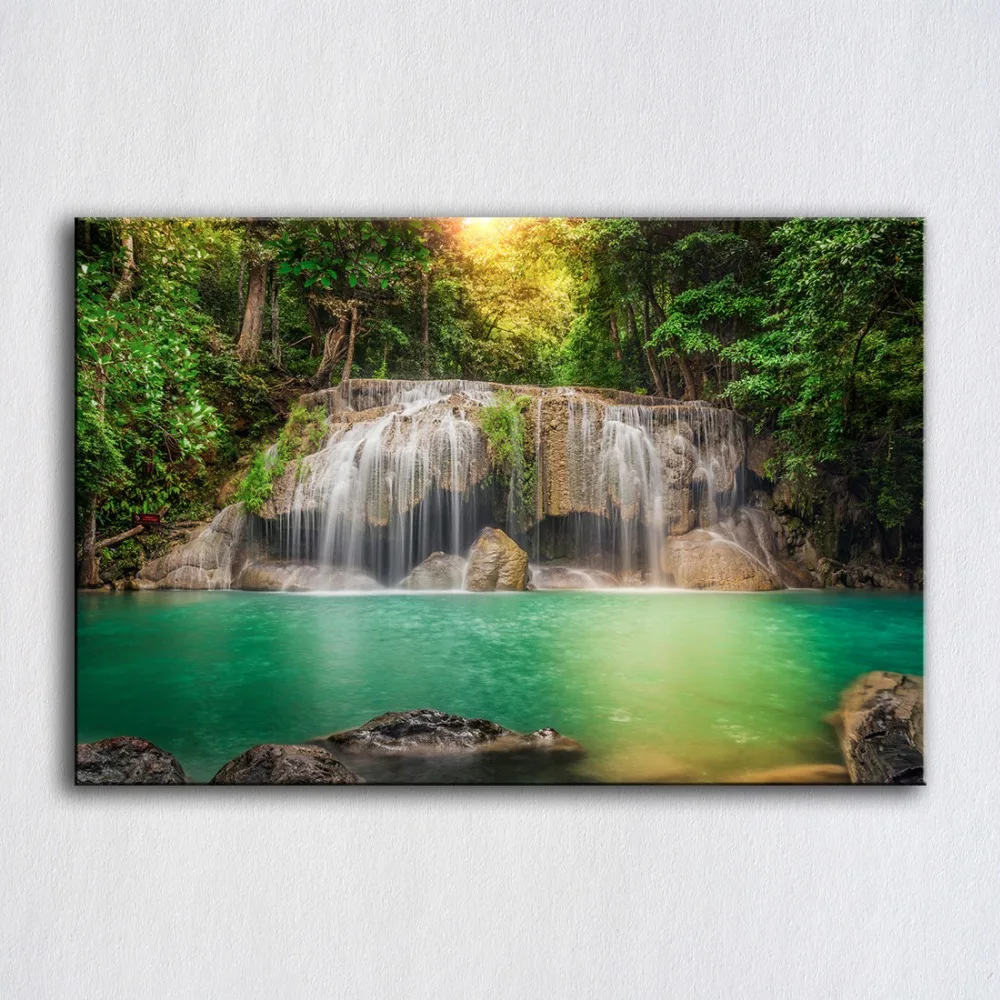 

Embelish High Qulity Canvas Oil Paintings Waterfall Landscape Wall Art Posters Living Room Pictures Home Decor Framed Artworks