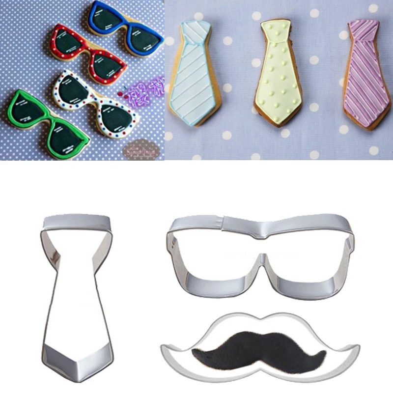 3pcs Tie Glasses Moustache Cookie Cutter Fondant Baking Mold