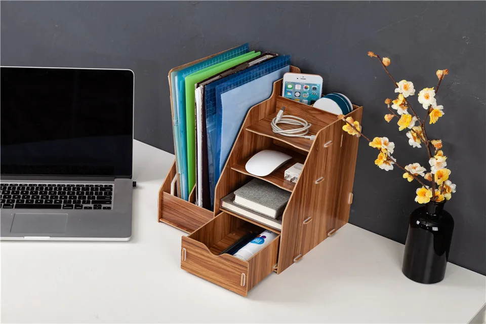 DIY Magazine Organizers Desk Organizer Book Holder Desk Stationery wooder Storage Organizer Holder Stand Shelf Rack