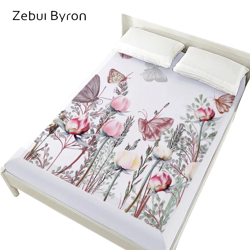

3D Bed Sheet On Elastic Band Bed,160x200/180x200/150x200 Fitted Sheets,Butterfly in Flowers Mattress Cover Bedsheet Bedding