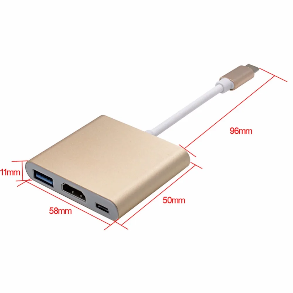 USB-C многопортовый концентратор адаптер 3-в-1 Тип C преобразователь с 1 взаимный обмен данными между компьютером и периферийными устройствами 3,0 Порты и разъёмы, 1 1080 P HDMI Выход и 1 Тип-c зарядка PD Порты и разъёмы