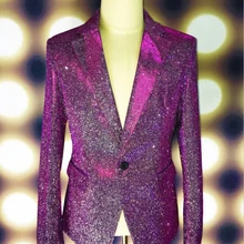Плюс размер M-4XL Зеленый Фиолетовый Блестящий блейзер Мужской певец GD одежда блейзеры для сцены бар костюм куртка