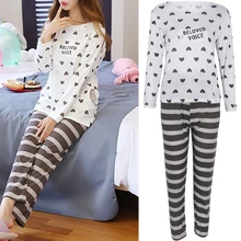 Осенние пижамы Модные женские пижамы с принтом в виде букв и сердца горячая распродажа Повседневная одежда для сна с длинными рукавами домашняя одежда