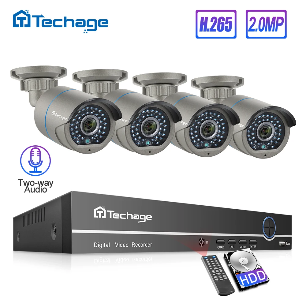 H.265 8CH 1080P POE Security Camera System NVR Kit Two way Audio 2MP IR