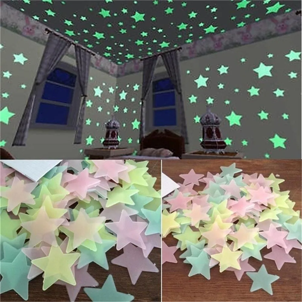 50 шт. 3D звезды светятся в темноте стены стикеры светящиеся люминесцентные настенные наклейки для детей Детская комната Спальня потолок декор для дома
