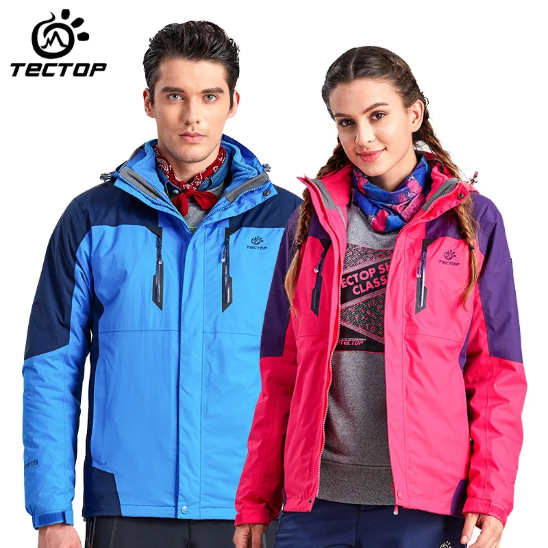 Tectop winter Men male women shell+Liner Two pieces  outdoor jacket windproof waterproof keep warm hiking camping clothes coat