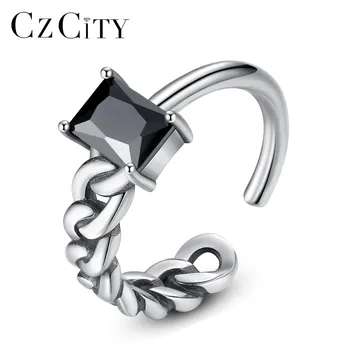 

CZCITY 100% Sterling Silver 925 Rings Zircon Stone For Women Retro Twist Adjustable Bijoux Bague Femme De Marque De Luxe SR0127