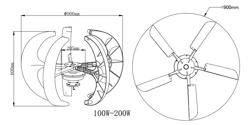 Высокая эффективность 200 Вт 12 В/24 В вертикальной оси ветрогенератора красный/белый лезвия дополнительно