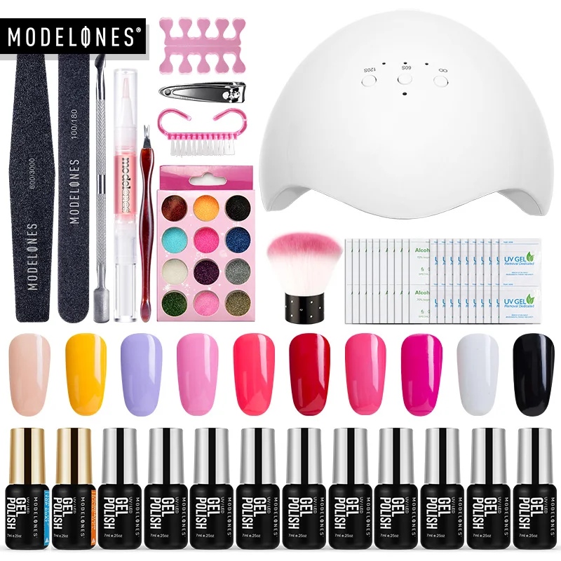 

Modelones 25Pcs/Lot Nail Dryer UV Nail Gel Polish NaiL Art Set Professional Nail Design Manicure Tools kit 24W Smart Sensor Lamp