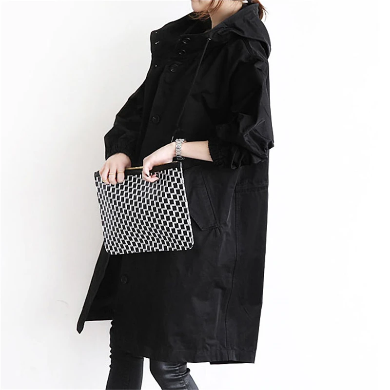 

2019 Spring Women Coat New Large Size Autumn Loose Thin Hooded Medium Long Elegant Windbreaker Oversized Female Outerwear Vs398