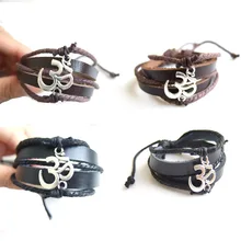 1pcs Antique Silver Yogi Yoga OM OHM Charm Blank/Brown Adjustable Leather Cuff Bracelet for Men & Women Jewelry Findings