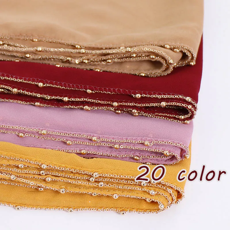 

New plain bubble chiffon scarf long shawl gold plate chain hijab wrap muslim women head scarf headband islamic scarves 20pcs/lot