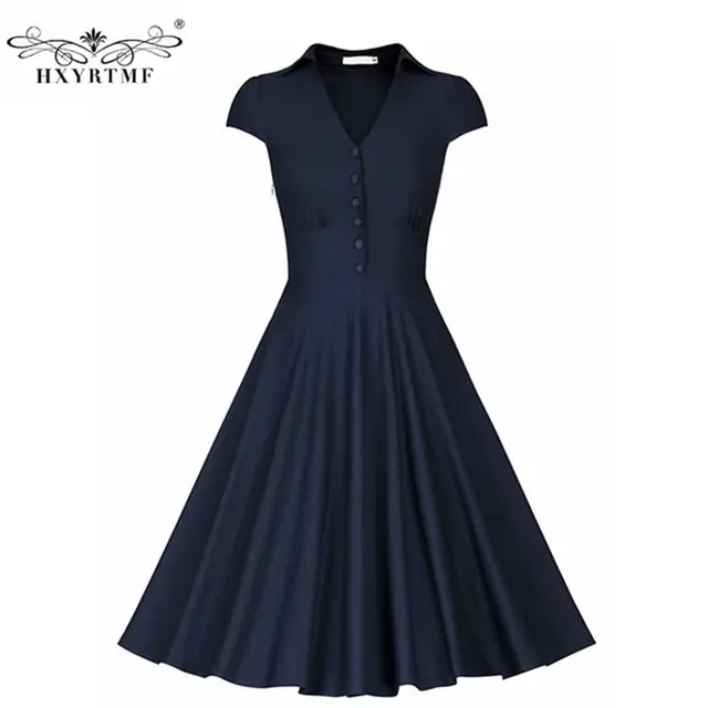 Vintage Brand Audrey Hepburn Style Women Summer Fashion Solid Vintage Brand Audrey Hepburn Style Women Summer Fashion Solid Elegant Party Dress V Neck Dresses Las