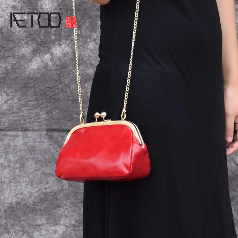 

BJYL New ladies shoulder bag leather fashion wax wax leather clutch Korean version of the evening bag