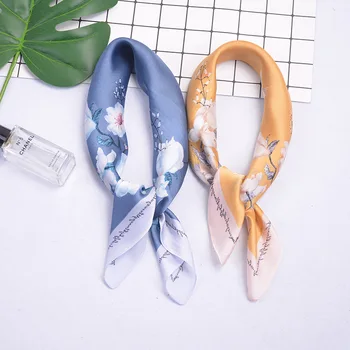 

2019 spring explosions hot wild simple sweet literary kapok geometric print 53*53cm artificial silk fashion scarf