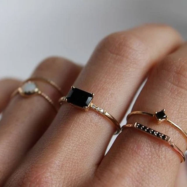 Black Gold Ring Zircon Size | Black Zircon Silver Gold Ring | Ring Women  Black Zircon - Rings - Aliexpress