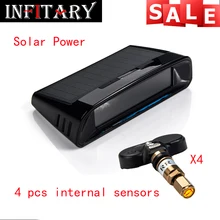 (Russian warehouse) Solar power and USB charge power wireless portable TPMS tire pressure monitor sensor with 4 internal sensors