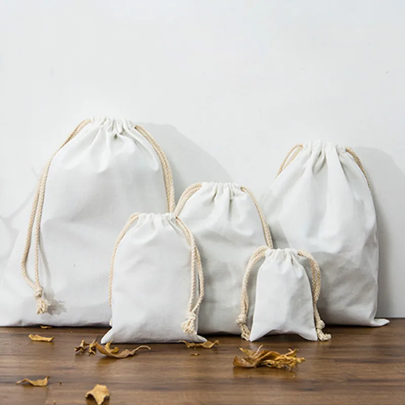 2pcs Natural Pure White Cotton Eco Drawstring Pouch Packaging Gift Bag