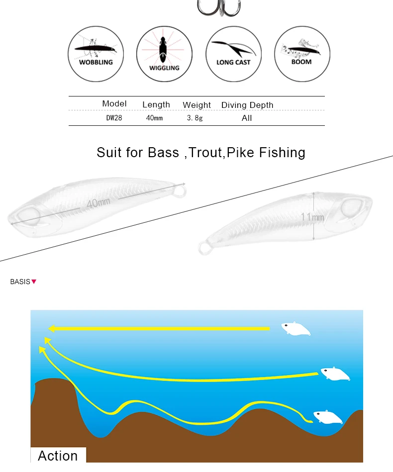 Tsurinoya 10 шт./лот DW28 40 мм/3,8 г маленькая VIB рыболовная Тонущая приманка погремушка Wiggler VIB безликая воблер искусственная приманка
