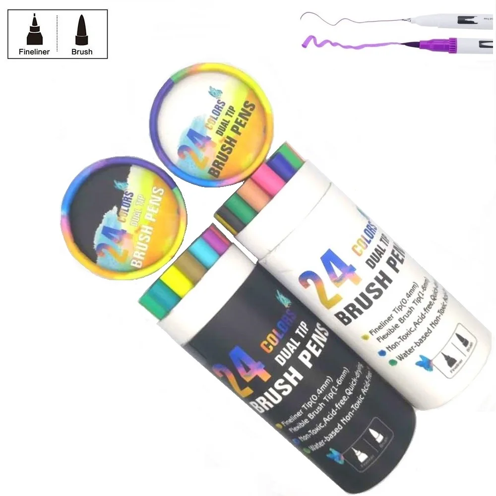 

24 Colors Art Markers Dual Tips Coloring Brush Fineliner Color Pens Water Marker for Calligraphy Drawing Sketching Coloring