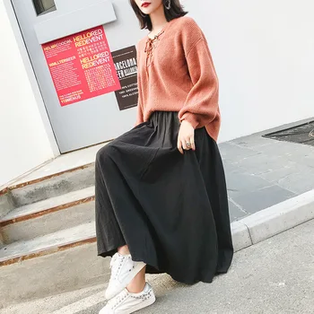 

Lolita Limited Solid A-line Appliques Faldas Free Shipping Free 2019 New Cotton Hemp Half-length Skirt In Autumn And Winter
