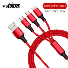 Все 3 в 1 3 а кабель для быстрой зарядки Micro USB IOS type-C 1,2 м для huawei Iphone Mac Xiaomi OPPO samsung